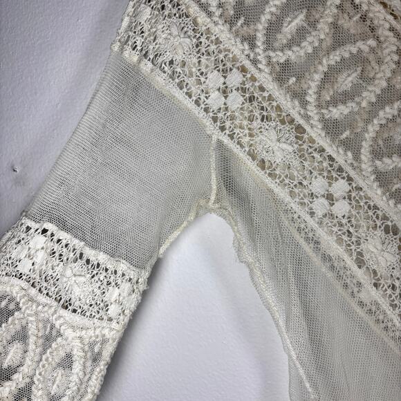 Antique Edwardian Net Lace Blouse Floral Embroidery Crochet Silk Cotton 1900s - Picture 9 of 16